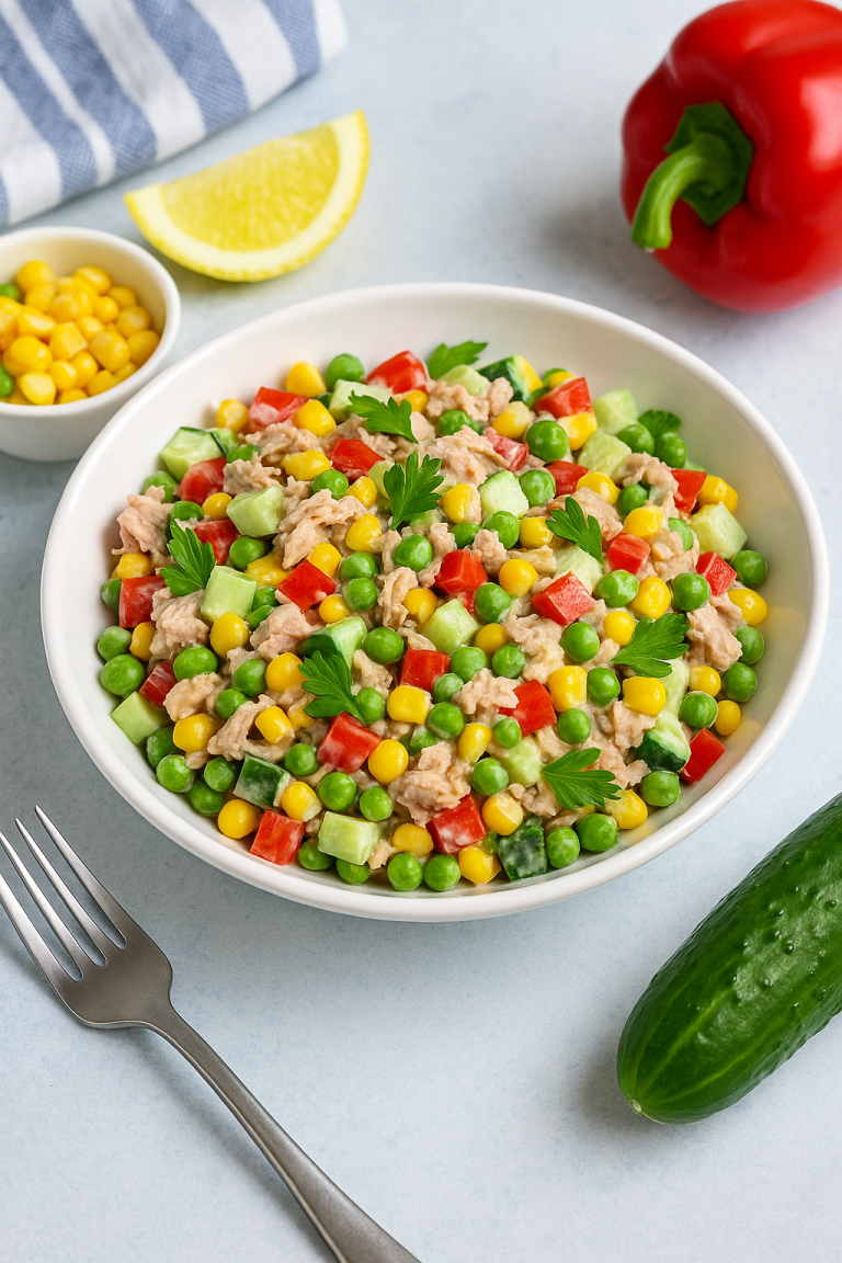 Hladna Letnja Salata sa Tunjevinom: Harmonija Ukusa sa Kukuruzom i Jogurt-Dresingom